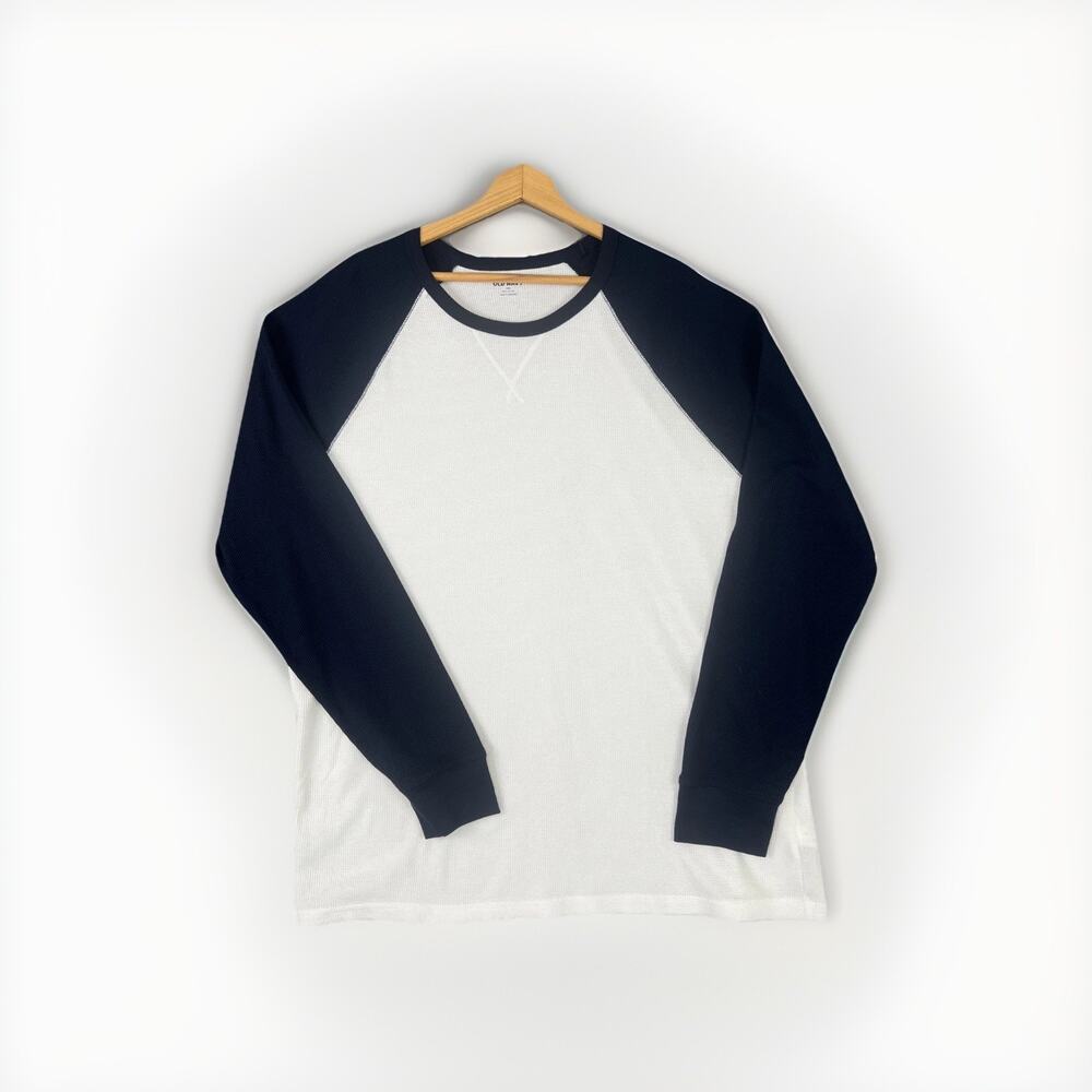 Old Navy Baseball Shirt Men’s XXL Navy Blue White Thermal Waffle Knit Athletic